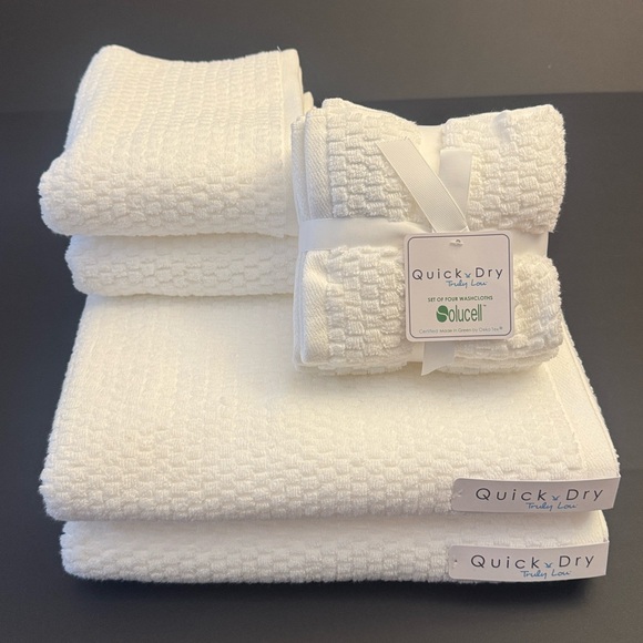 8pc TRULY LOU 100% Cotton Quick Dry Bath Towel Set - White
